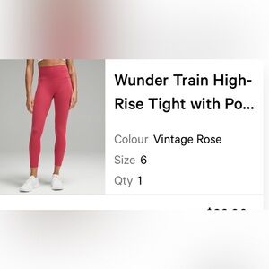 Lululemon Wunder Under Leggings with pockets. 25 inch Vintage Rose